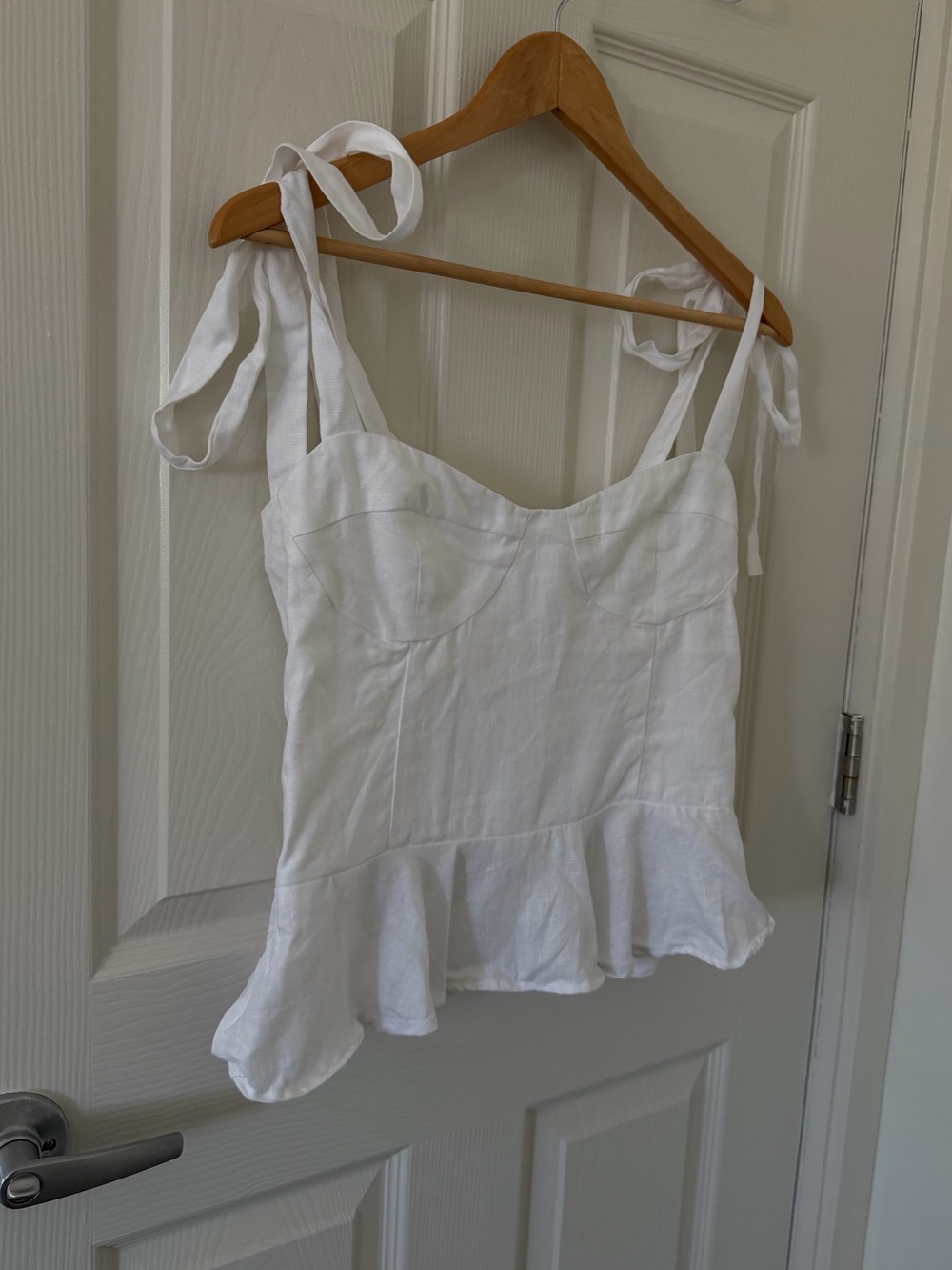 Reformation White Tie-Shoulder Peplum Camisole